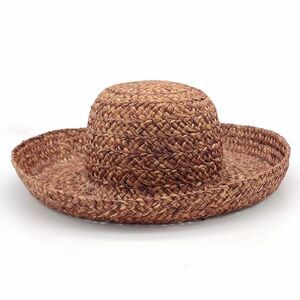 Vintage Bass Woven Braided Raffia Straw Sun Hat Dark Brown Y2K 90s Blossom OS